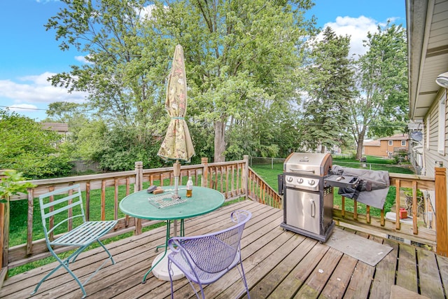 5826 Edward Dr, Oak Forest, IL 60452 - deck with a grill, outdoor dining space, and a fenced backyard