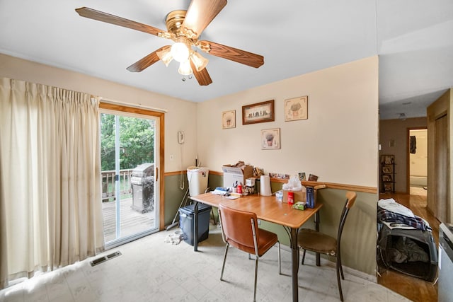 5826 Edward Dr, Oak Forest, IL 60452 - dining area with a ceiling fan and light floors