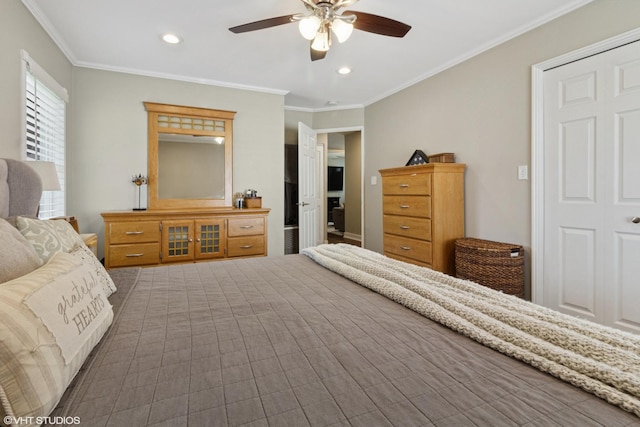 521 Everette Ave, Romeoville, IL 60446 - bedroom featuring recessed lighting, crown molding, and ceiling fan