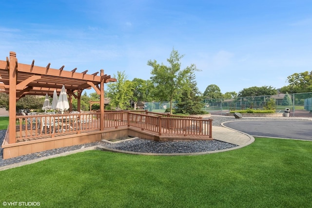 1140 Old Mill Rd Unit 505F, Hinsdale, IL 60521 - view of yard with a pergola and a wooden deck