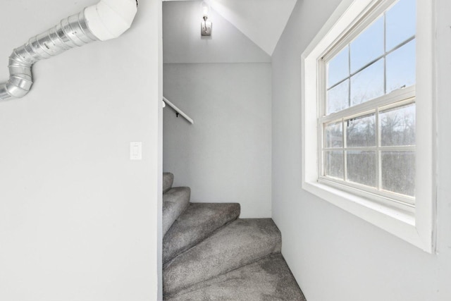 17304 Lathrop Ave, East Hazel Crest, IL 60429 - stairway with vaulted ceiling and carpet floors