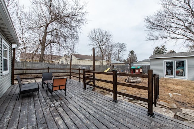 42478 N Lake Ave, Antioch, IL 60002 - wooden terrace with a playground and a fenced backyard