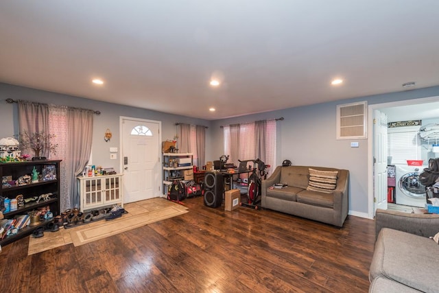 42478 N Lake Ave, Antioch, IL 60002 - living room featuring wood finished floors, recessed lighting, and washer / dryer