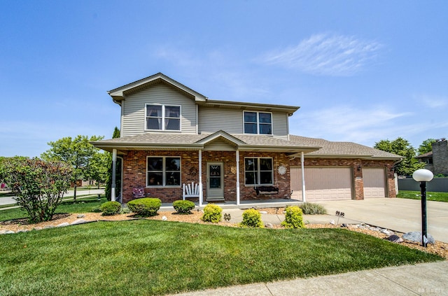 14879 Harbor Dr, Oak Forest, IL 60452 - view of front of home with covered porch, concrete driveway, an attached garage, and a front yard