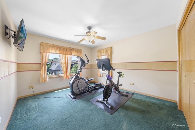 14879 Harbor Dr, Oak Forest, IL 60452 - exercise room featuring a ceiling fan and carpet floors