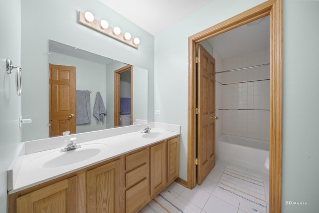 14879 Harbor Dr, Oak Forest, IL 60452 - full bathroom featuring double vanity, tile patterned floors, and bathing tub / shower combination