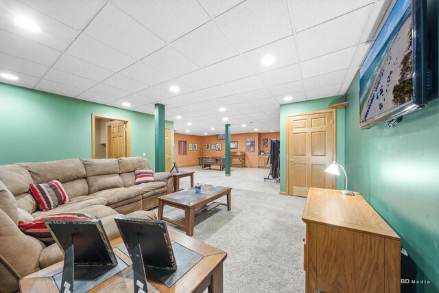14879 Harbor Dr, Oak Forest, IL 60452 - living area featuring light carpet, recessed lighting, and a drop ceiling