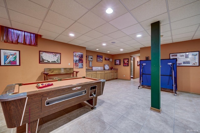 14879 Harbor Dr, Oak Forest, IL 60452 - game room with a paneled ceiling, light tile patterned floors, billiards, and recessed lighting