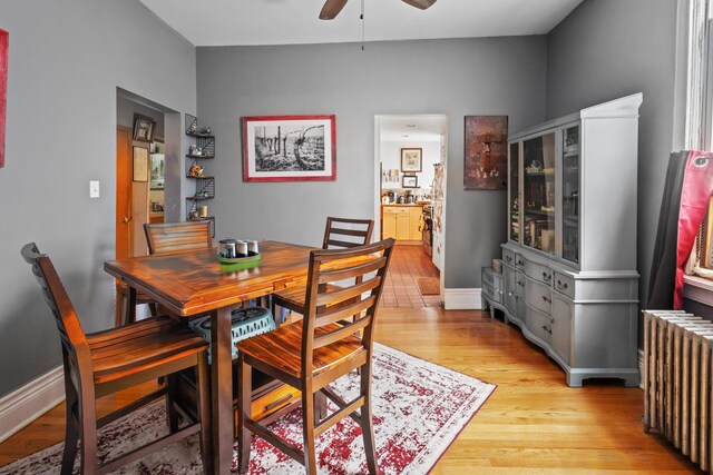 1330 W Norwood Ave, Chicago, IL 60660 - dining area with radiator, ceiling fan, and light wood-style floors