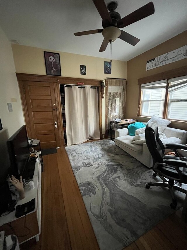 1330 W Norwood Ave, Chicago, IL 60660 - office area with hardwood / wood-style floors and a ceiling fan