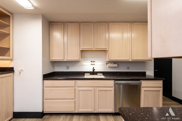 101 N Peartree Ln Unit 101, Arlington Heights, IL 60004 - kitchen with stainless steel dishwasher, light brown cabinetry, and light wood-type flooring