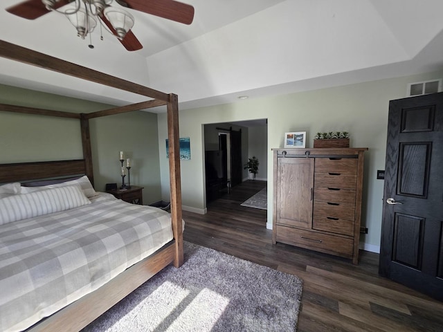 723 Casey Dr, Minooka, IL 60447 - bedroom featuring wood finished floors, lofted ceiling, and a ceiling fan