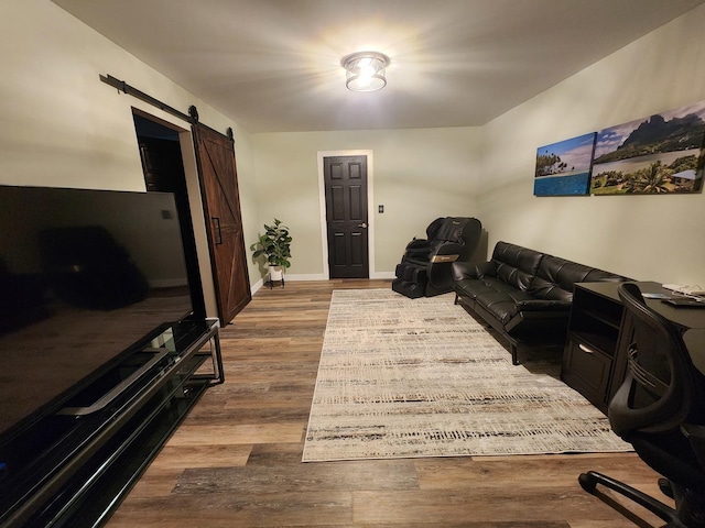 723 Casey Dr, Minooka, IL 60447 - living area featuring a barn door and dark wood-style flooring