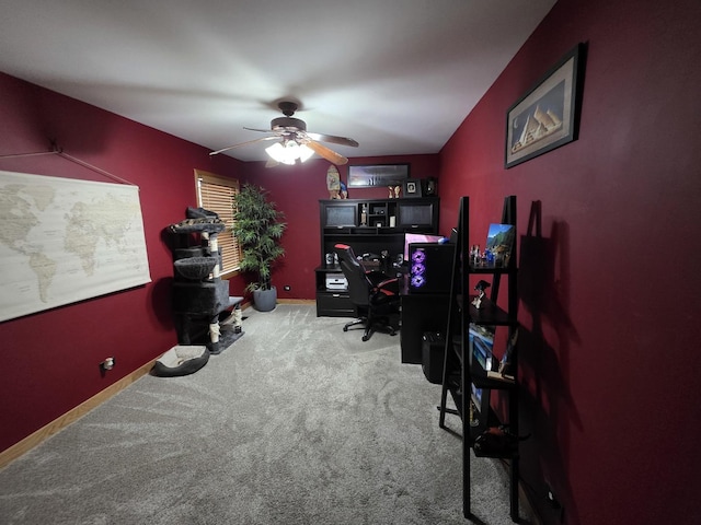 723 Casey Dr, Minooka, IL 60447 - carpeted home office featuring a ceiling fan and baseboards
