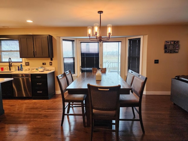 723 Casey Dr, Minooka, IL 60447 - dining area featuring a chandelier, dark wood-style flooring, and recessed lighting
