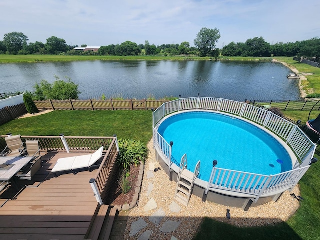 723 Casey Dr, Minooka, IL 60447 - view of pool featuring a fenced backyard and a deck with water view