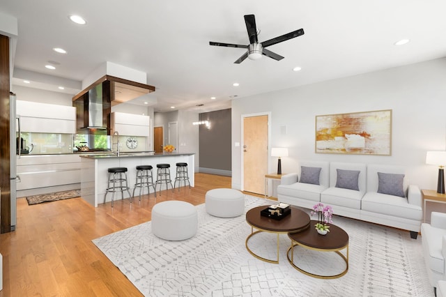 1008 N Larrabee St Unit 2S, Chicago, IL 60610 - living area featuring light wood-style flooring, recessed lighting, and a ceiling fan