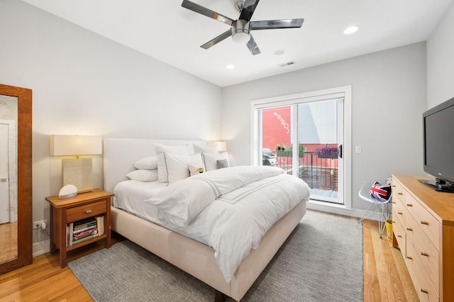 1008 N Larrabee St Unit 2S, Chicago, IL 60610 - bedroom with access to outside, light wood-style floors, recessed lighting, and ceiling fan