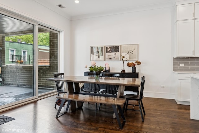 2242 W Lawrence Ave Unit 203, Chicago, IL 60625 - dining room with dark wood-type flooring, crown molding, and recessed lighting