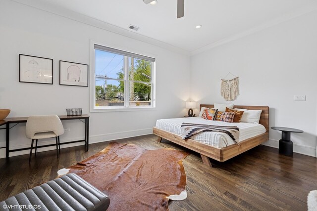 2242 W Lawrence Ave Unit 203, Chicago, IL 60625 - bedroom featuring wood finished floors, crown molding, recessed lighting, and ceiling fan