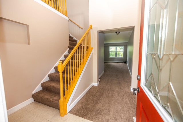 340 Hubbard Ave, Elgin, IL 60123 - stairs featuring carpet flooring and a towering ceiling