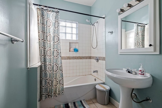 808 Glenwood Ave, Joliet, IL 60435 - bathroom with shower / tub combo with curtain and tile patterned flooring