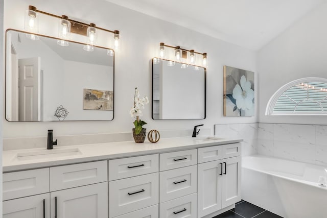7612 Cascade Way, Gurnee, IL 60031 - full bath with double vanity, a bath, and tile patterned flooring
