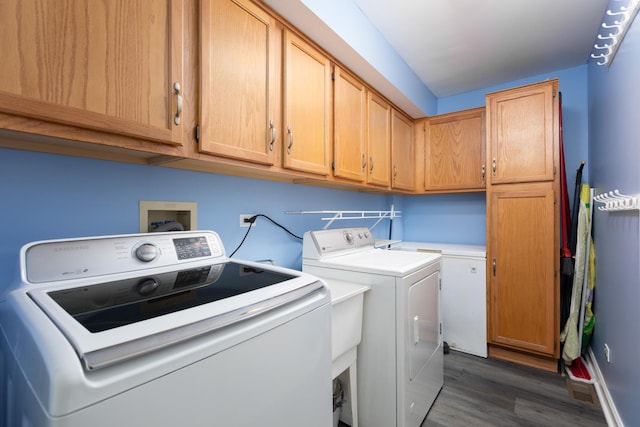 1792 Autumn Woods Ln, Romeoville, IL 60446 - washroom with separate washer and dryer, cabinet space, and dark wood-type flooring