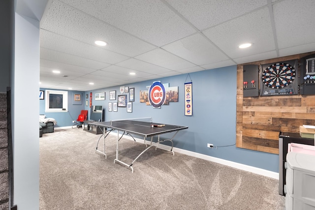 1792 Autumn Woods Ln, Romeoville, IL 60446 - recreation room featuring carpet flooring, a drop ceiling, and recessed lighting