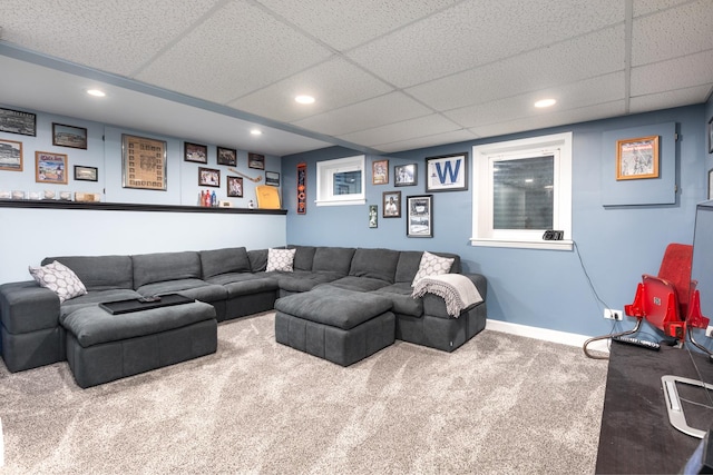 1792 Autumn Woods Ln, Romeoville, IL 60446 - carpeted living area featuring a drop ceiling and recessed lighting
