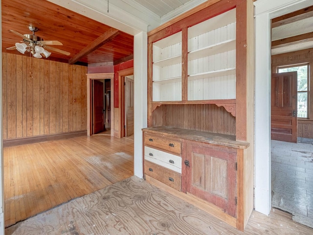 514 N St, Crete, IL 60417 - corridor with wooden walls, light wood-style floors, and a wood ceiling with exposed beams