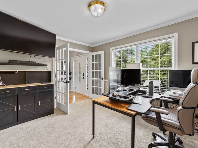 569 Ryan Way, Crystal Lake, IL 60012 - home office featuring french doors, crown molding, and light colored carpet