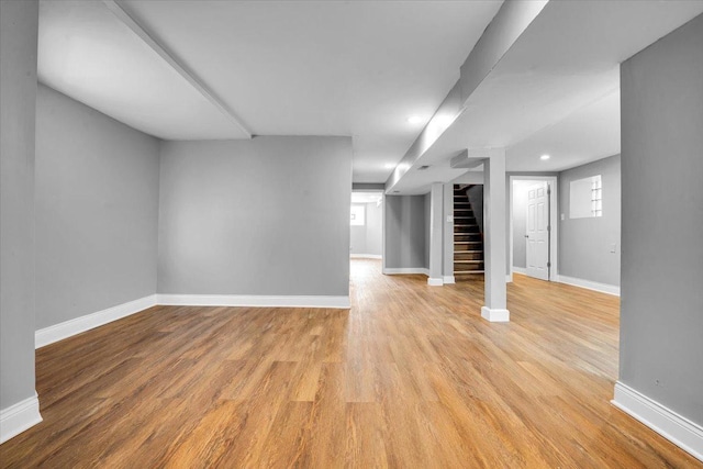 4336 W Adams St, Chicago, IL 60624 - basement featuring stairway, light wood finished floors, and recessed lighting