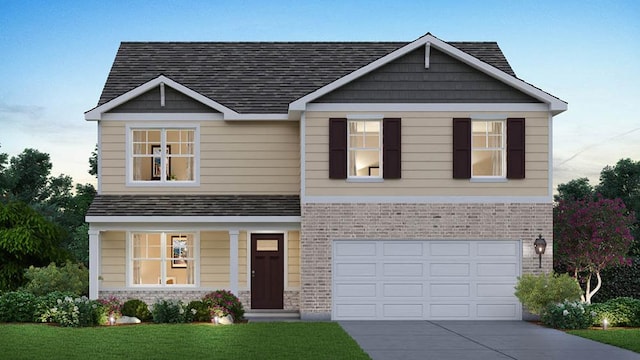 1816 Legacy Pointe Blvd, Plainfield, IL 60586 - craftsman-style house with driveway, a garage, brick siding, and a front lawn