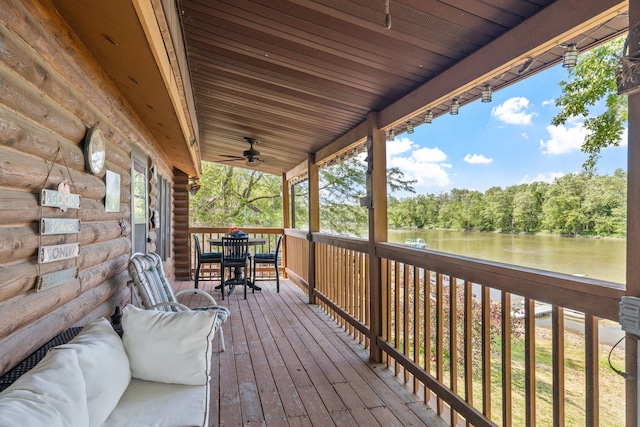 20340 Rt 113th Hwy, Wilmington, IL 60481 - deck with a water view, ceiling fan, and outdoor dining space