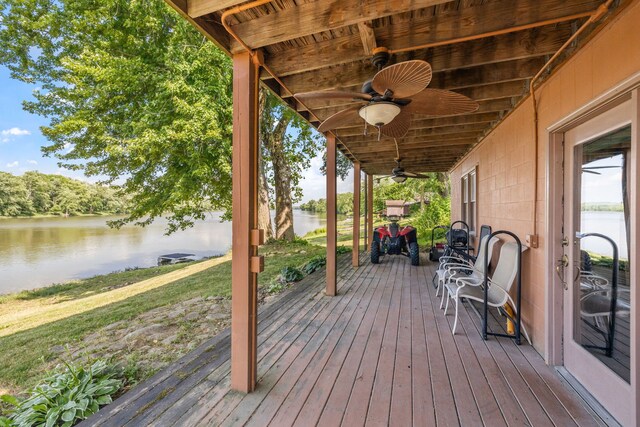 20340 Rt 113th Hwy, Wilmington, IL 60481 - deck with a water view, ceiling fan, and a lawn
