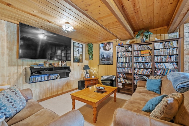 20340 Rt 113th Hwy, Wilmington, IL 60481 - tiled living area featuring wood walls and wood ceiling