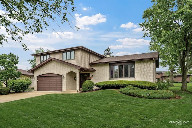 6841 Carpenter St, Downers Grove, IL 60516 - split level home with brick siding, driveway, a front lawn, and a garage