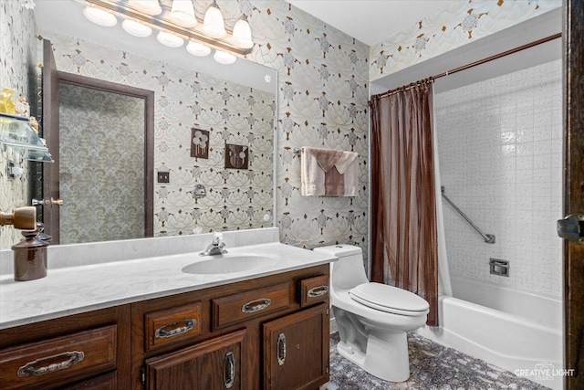 6841 Carpenter St, Downers Grove, IL 60516 - bathroom with vanity, shower / bath combination with curtain, and wallpapered walls