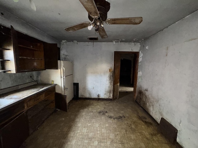 8371 S Baltimore Ave, Chicago, IL 60617 - kitchen featuring a ceiling fan, dark brown cabinets, and open shelves