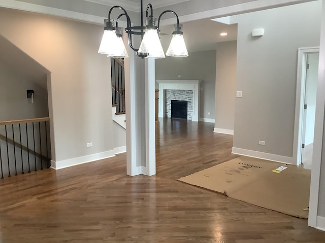 12415 Foxborough Dr, Mokena, IL 60448 - unfurnished dining area featuring wood finished floors, a fireplace, and stairway