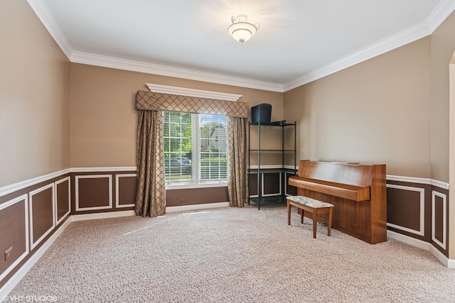 24650 Lincolnway St, Plainfield, IL 60544 - sitting room with crown molding, carpet floors, a wainscoted wall, and a decorative wall