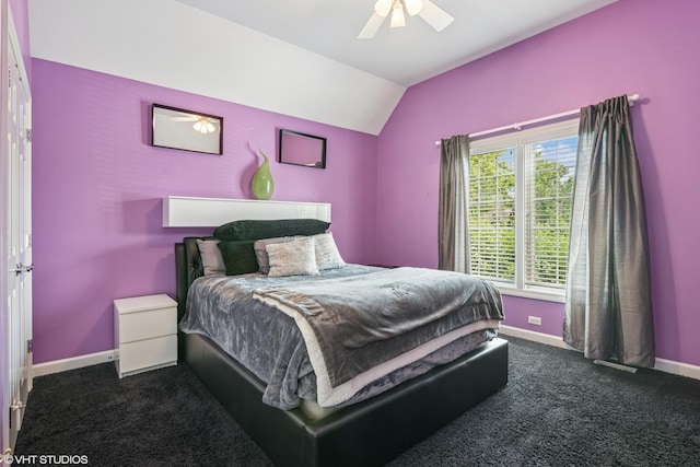 24650 Lincolnway St, Plainfield, IL 60544 - bedroom featuring carpet floors, vaulted ceiling, and ceiling fan
