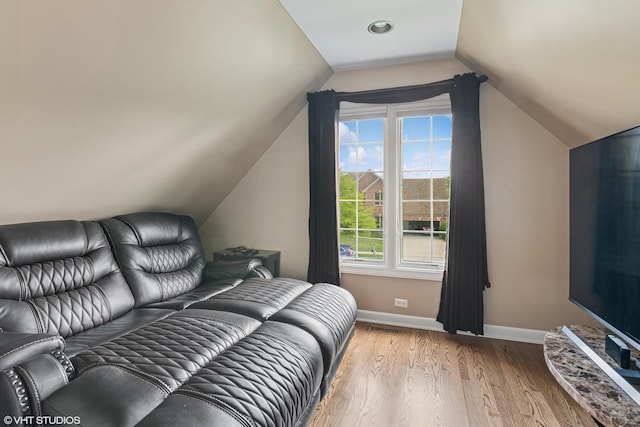 24650 Lincolnway St, Plainfield, IL 60544 - home theater room with light wood-style flooring and vaulted ceiling