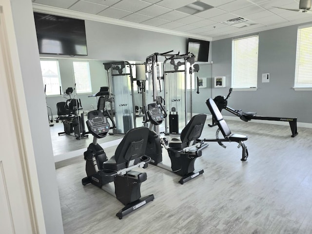 2003 Magenta Ln, Algonquin, IL 60102 - exercise room featuring wood finished floors, ornamental molding, and a drop ceiling