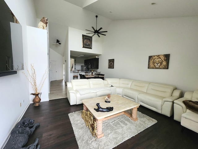 2003 Magenta Ln, Algonquin, IL 60102 - living area with a ceiling fan, wood finished floors, and high vaulted ceiling