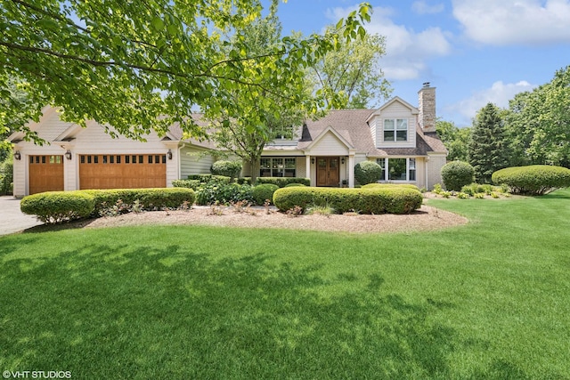 235 Valley Rd, Trout Valley, IL 60013 - cape cod-style house with a chimney, a garage, a front yard, and driveway