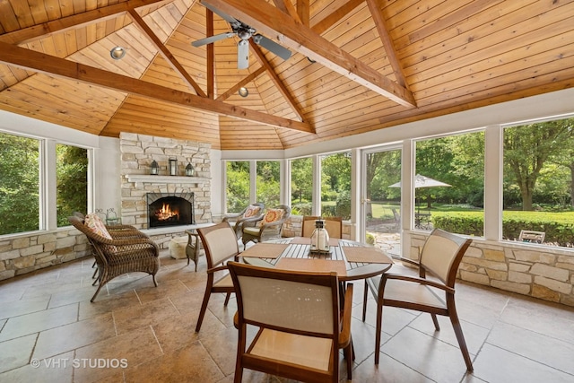 235 Valley Rd, Trout Valley, IL 60013 - sunroom featuring a wooden ceiling with exposed beams and high vaulted ceiling