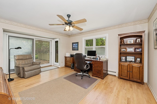 235 Valley Rd, Trout Valley, IL 60013 - office featuring ceiling fan, light wood-style floors, and a baseboard radiator