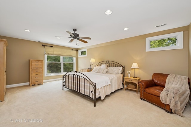 235 Valley Rd, Trout Valley, IL 60013 - bedroom with light colored carpet, recessed lighting, and a ceiling fan